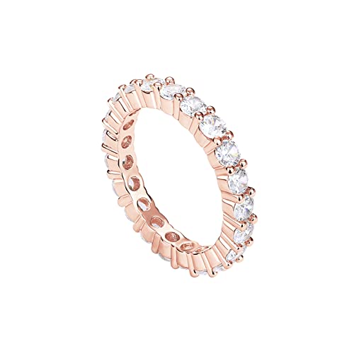 PAVOI 14K Rose Gold Plated Cubic Zirconia Rings | 3.0mm Eternity Bands | Rose Gold Rings for Women Size 5