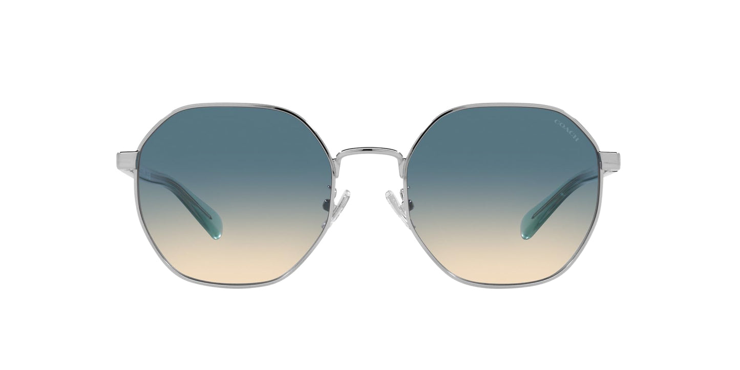 Coach HC7147 Sunglasses, Shiny Silver/Blue Yellow Gradient, 56 mm