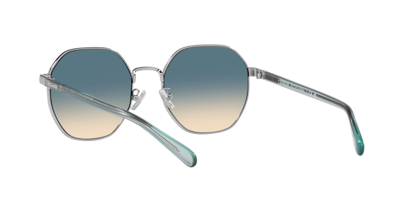 Coach HC7147 Sunglasses, Shiny Silver/Blue Yellow Gradient, 56 mm