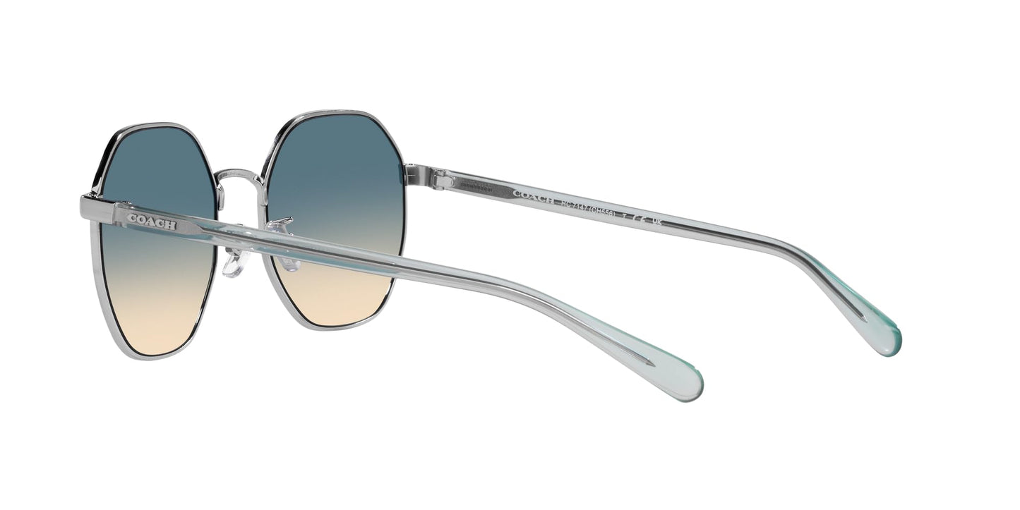 Coach HC7147 Sunglasses, Shiny Silver/Blue Yellow Gradient, 56 mm