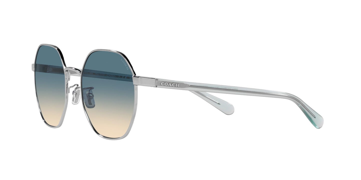 Coach HC7147 Sunglasses, Shiny Silver/Blue Yellow Gradient, 56 mm