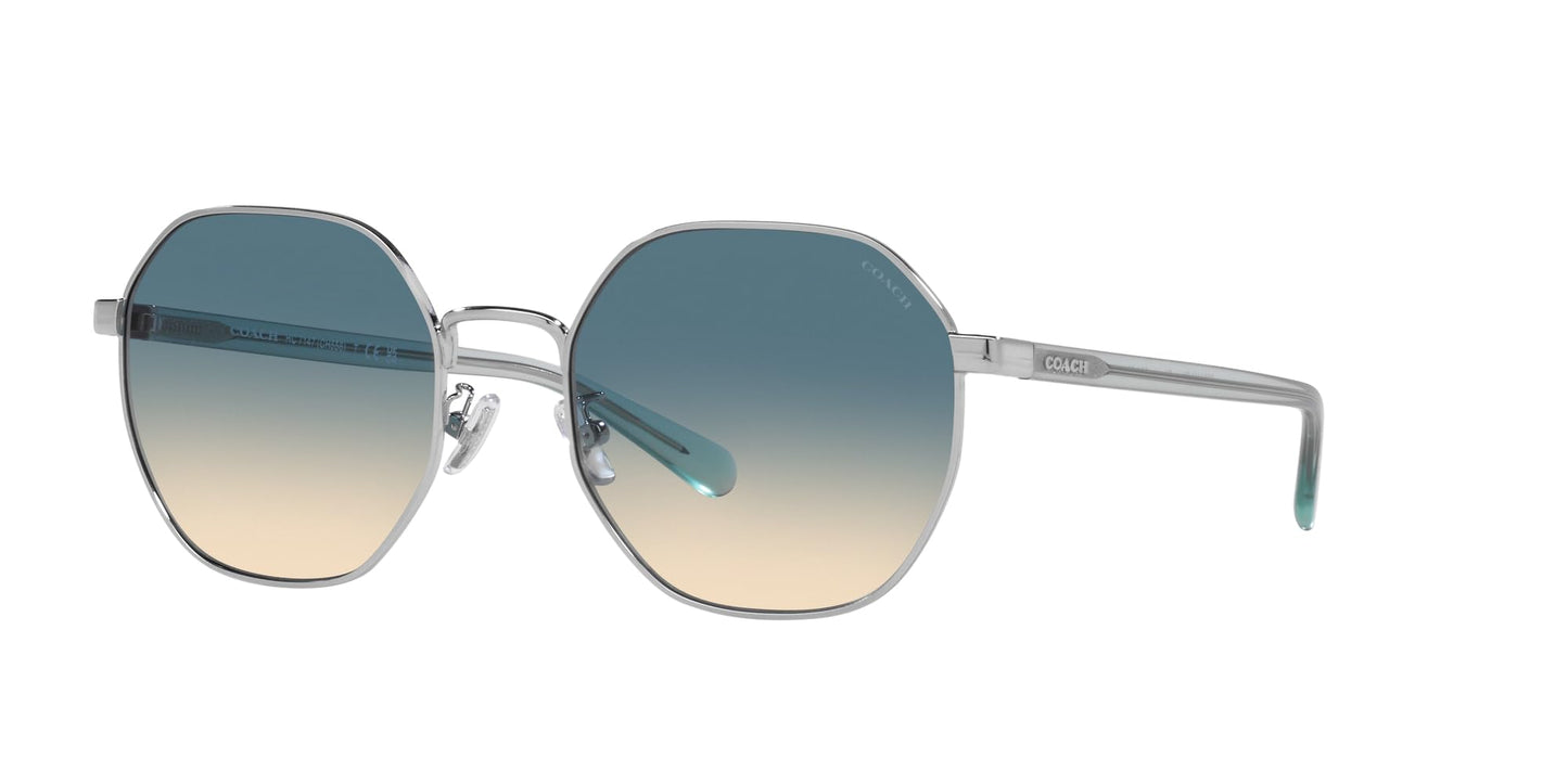 Coach HC7147 Sunglasses, Shiny Silver/Blue Yellow Gradient, 56 mm