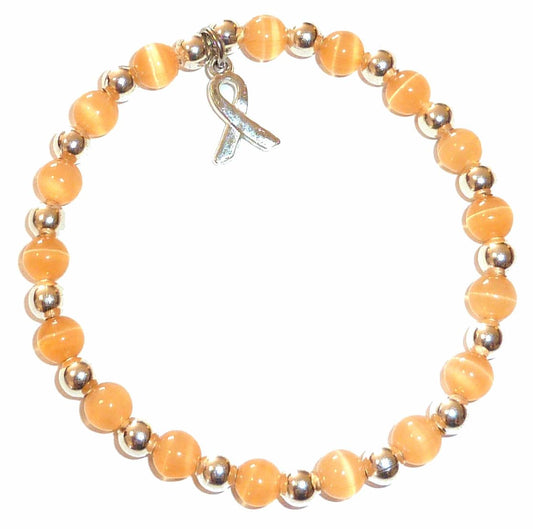 Hidden Hollow Beads Cancer Awareness Beaded Stretch Bracelet, Will Fit Most Wrists, Show support or Wear in Memory, Comes Packaged. (Uterine Cancer - Peach)